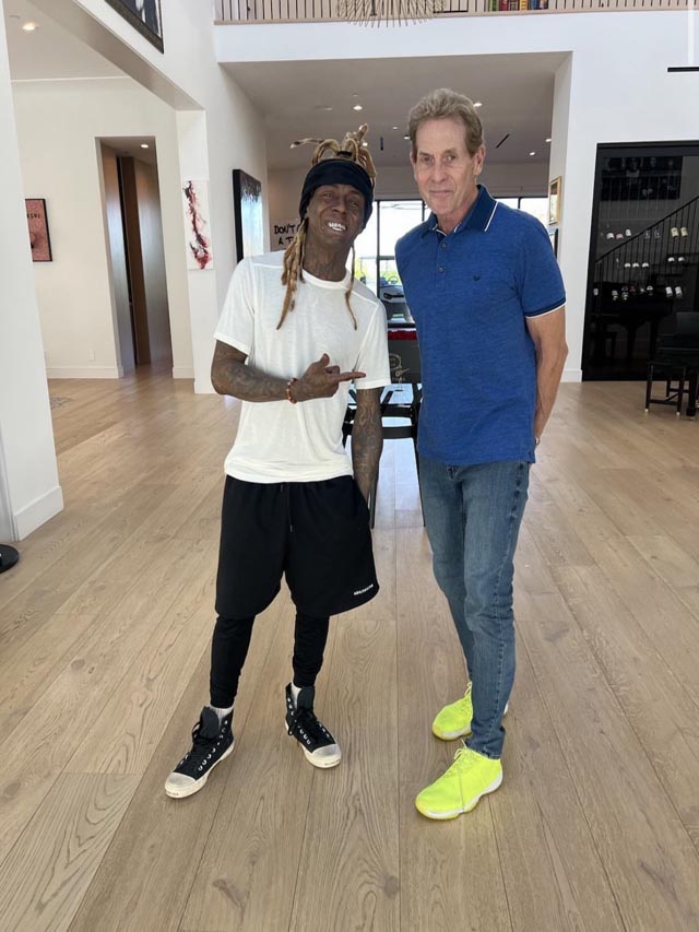 Skip Bayless’s latest Tweet with Lil Wayne , who is standing with him. Skip praises him on his Twitter Handle.